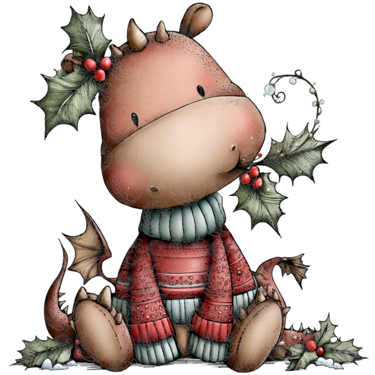 Funny Christmas Dragon with Holly – GBH22575